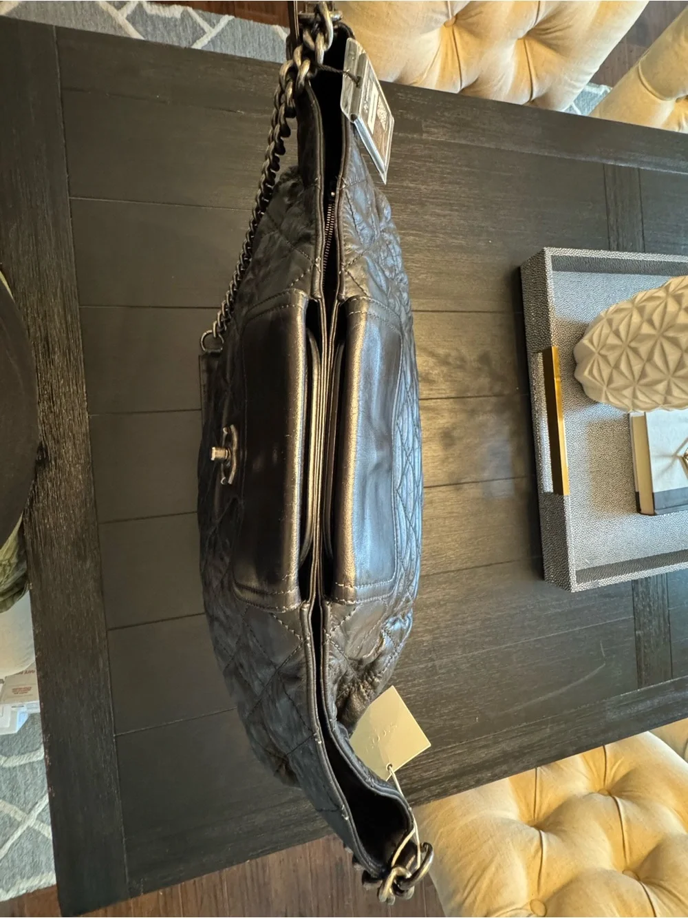 Chanel In The Mix Quilted Black Shoulder Tote with CC Turn-Lock